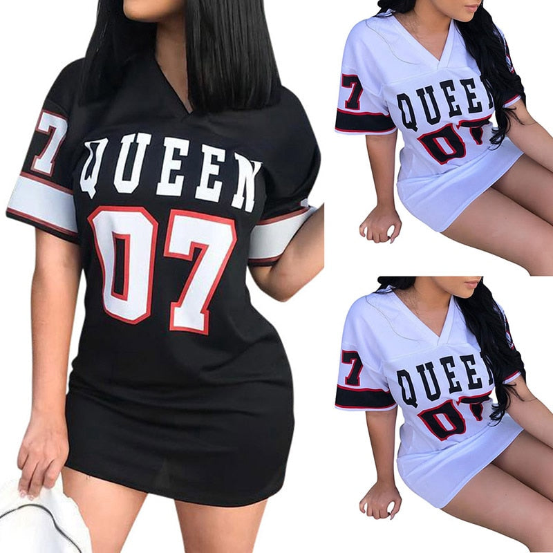 Hip Hop Queen T Shirt Dresses Women Short Dress Hip Hop Queen Printed Long T Shirt Loose