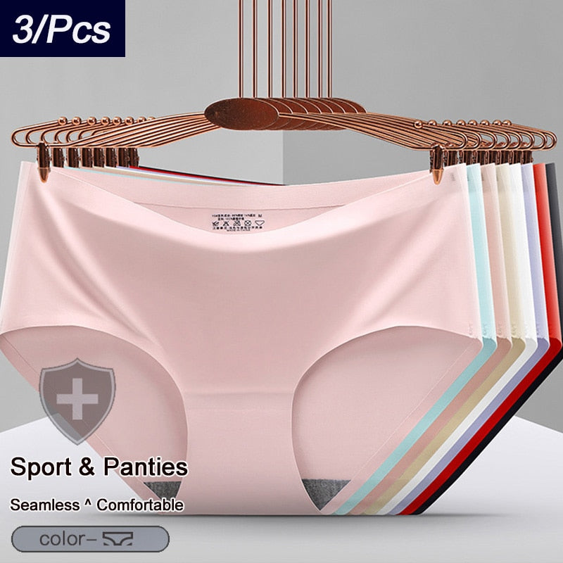 2020 3Pcs Sexy Women Briefs Set Seamless Cotton Panty Underwear Solid Mid-Waist
