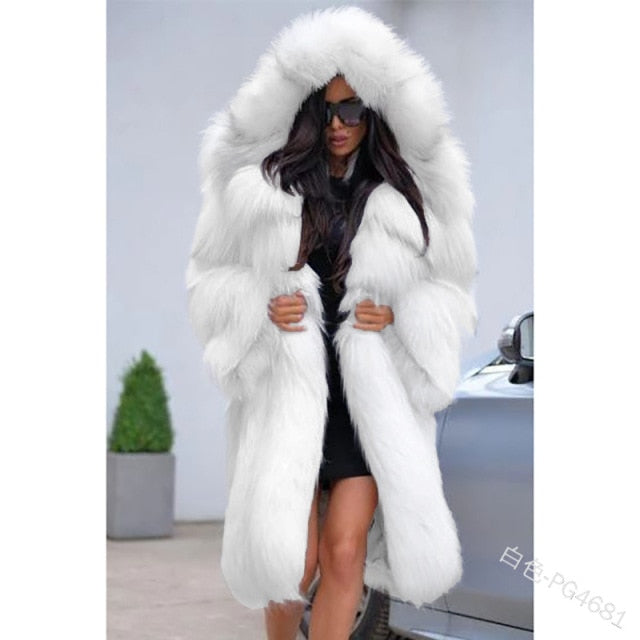 Women Autumn winter 2020 new wear hooded long fashion fur