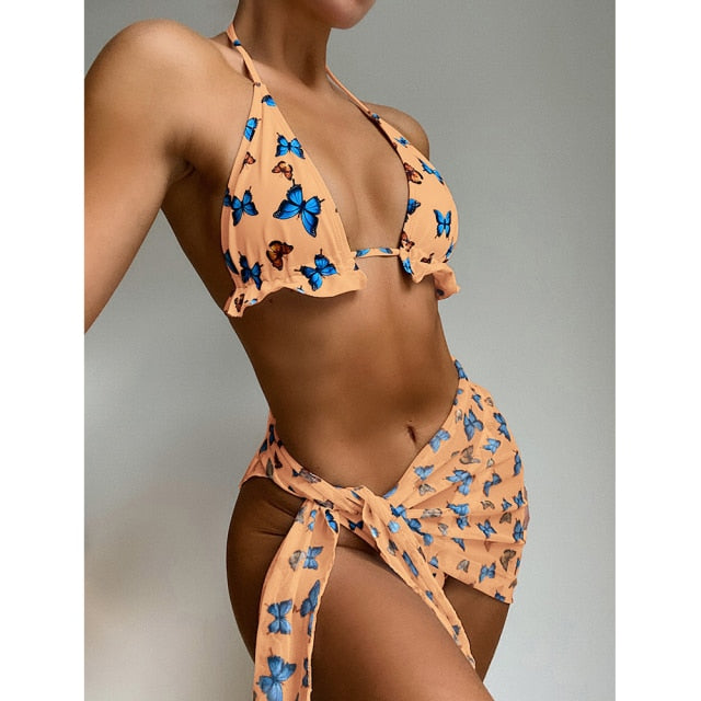 2021 Sexy Three Pieces Bikini Set With Skirt Swimsuit Swimwear Bathing Suits