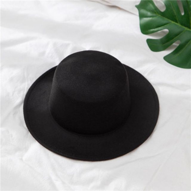Flat Top Fedoras Hats for Women Solid Color Imitation Woolen Jazz Cap Elegant British Wide Brim Ladies Caps Bowler Hats