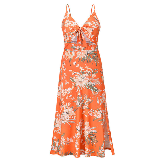 2022 Summer Dresses for Women Navelless Floral Cami Beach Style Sleeveless V-Neck Collar Robe