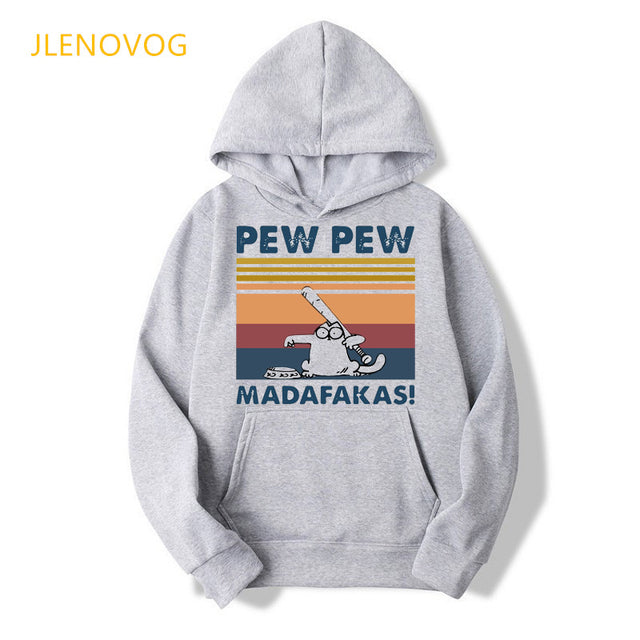 Pew Pew Madafakas print funny unisex gray hoodies women/men cat/dog/Unicorn/Penguin/Duck with gun sweatshirt girl outfit