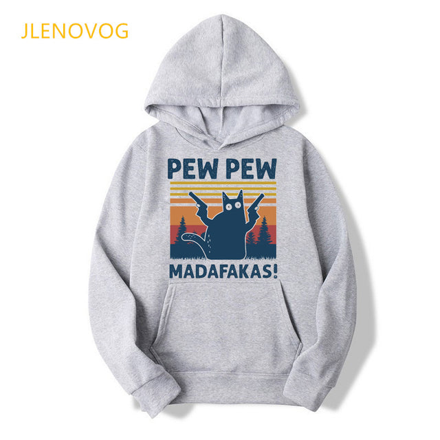 Pew Pew Madafakas print funny unisex gray hoodies women/men cat/dog/Unicorn/Penguin/Duck with gun sweatshirt girl outfit